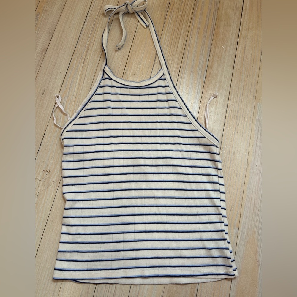 American Eagle Outfitters White and Blue Sleeveless Tank Top